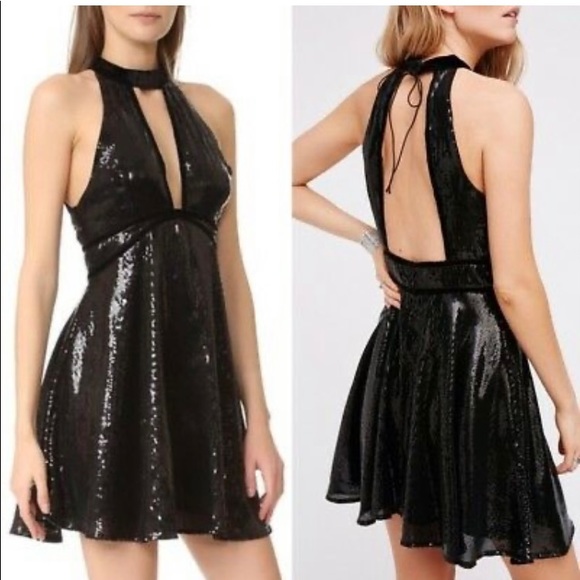 FREE PEOPLE BLACK FILM NOIR SEQUIN DRESS - Picture 1 of 14
